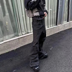High street coated micro-flare jeans American retro heavy industry men and women black gothic retro casual loose jeans