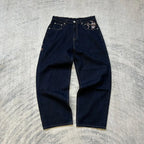 Hip Hop Cherry Blossom Embroidered Jeans Vintage Low Waist Wide Leg Trousers Y2K Clothes Mens Womes Embroidered Baggy Jeans