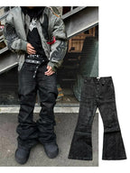 High street coated micro-flare jeans American retro heavy industry men and women black gothic retro casual loose jeans